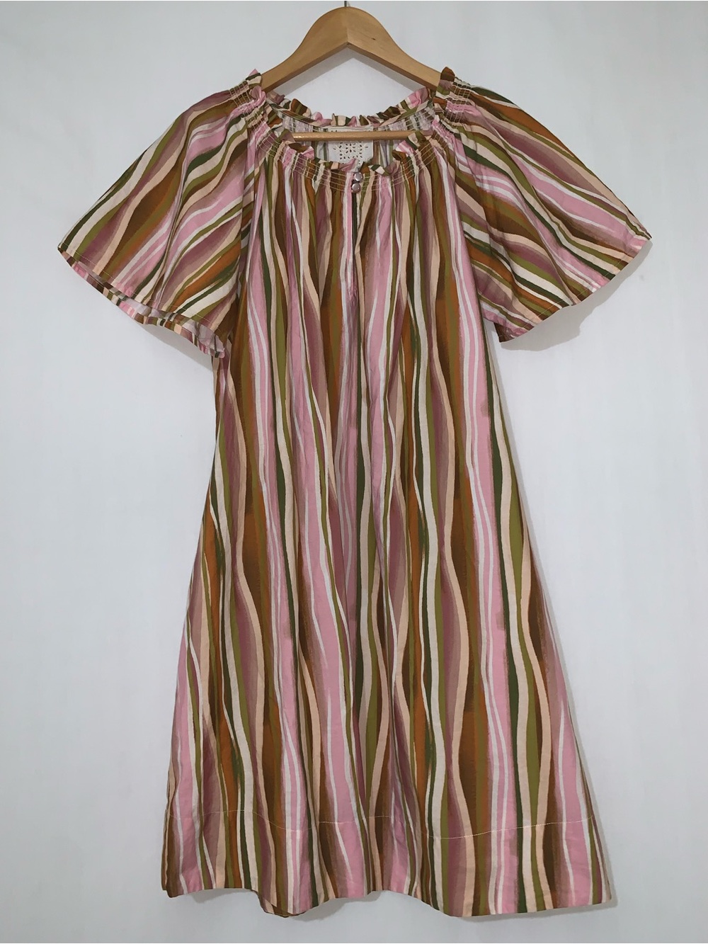 NWOT Johnny Was Jade Striped Cotton Mini Shift Dress Puff Sleeves Small